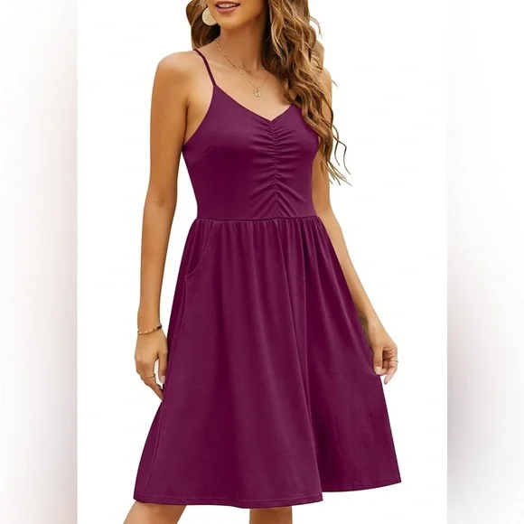 NWT A-Line Sleeveless Cotton Dress Spaghetti Strap Sundresses Pockets XL Purple - Picture 2 of 8